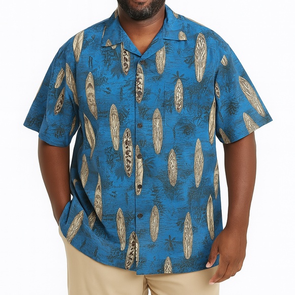Hilo Hattie Blue Surfboard Print Front Button Hawaiian Aloha Shirt Men's Size 3X - Picture 10 of 10